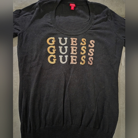GUESS Womens Sweater Size XL Logo Embellished Long Sleeve Black - Picture 3 of 6